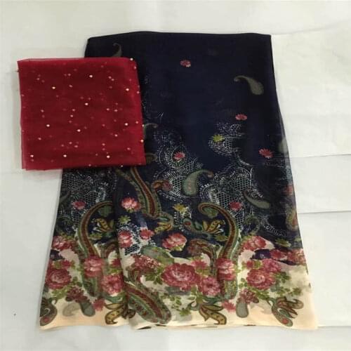 LX!African soft silk fabric for garment neat embroidery on the material with swiss voile lace tissu (5+2 Yards/set ) ! F33105