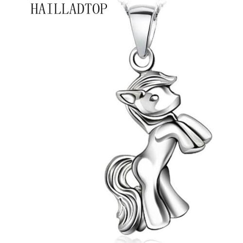 Little Horse Pendent Necklace Unisex Silver Zodiac Pendent with Free Chain Rhodium Horse Jewelry Student Kids Lucky Jewelry