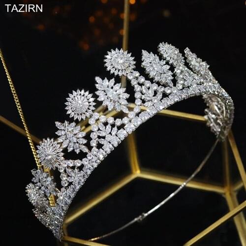 Trendy 3A Cubic Zirconia Wedding Bridal Tiaras and Crowns for Women Zircon Pageant Headpieces CZ Hair Jewelry for Quinceanera