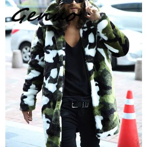 2019 New fashion Mens Faux fur coat Camouflage warm rabbit warm jacket mens winter leather jackets Lapel outdoors windbreaker