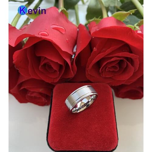 Tungsten Carbide Ring Men Women Flat Wedding Band Grooved Brushed Finish 6MM 8MM Comfort Fit