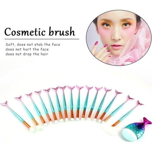 16Pcs/set Fish Tail Shape Colorful Facial Cosmetic Makeup Brushes Kit Nylon Hair Foundation Powder Eyeshadow Brushes Tool DD