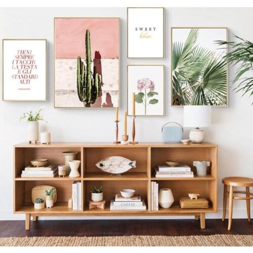 Wall Art Green Plant Pictures Letter Quote Home Decor Nordic Flower Cactus Poster Minimalist Canvas Painting For Living Room