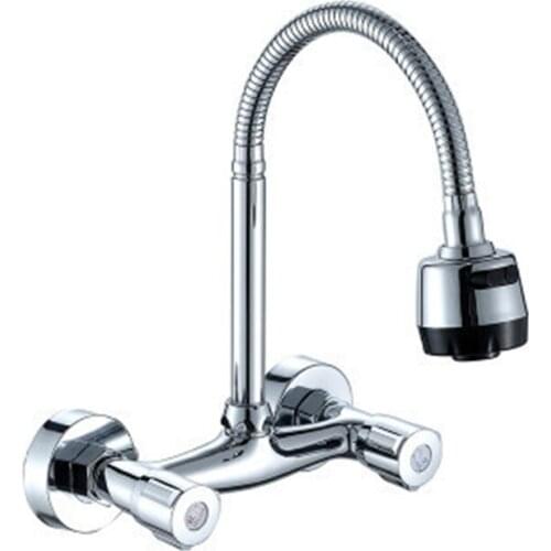 Wall Mounted Kitchen Faucet Wall Kitchen Mixers Kitchen Sink Tap 360 Degree Swivel Flexible Hose Double Holes