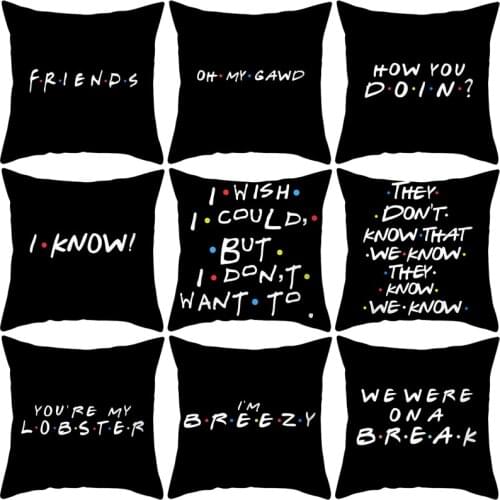 Old friends peach parchment pillowcase new black alphabet series square sofa leaning on a pillow set to schedule