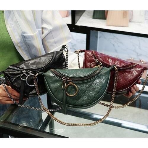 2020 new ladies bag PU leather solid color pleated waist bag ring decoration hand bag shoulder bag fashion crossbody