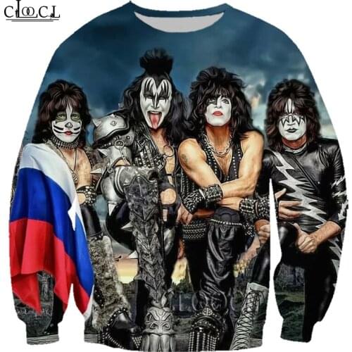 HX Newest Popular Rock Metal Kiss Band 3D Print Men Women Autumn Fashion Sweatshirt Unisex Harajuku Hip Hop Style Tops