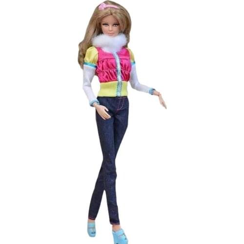 1/6 BJD Clothes Colorful Winter Coat Jacket for Barbie Doll Outfits Top Jeans Pants Trousers 11.5" Dolls Accessory Kids Toy Gift