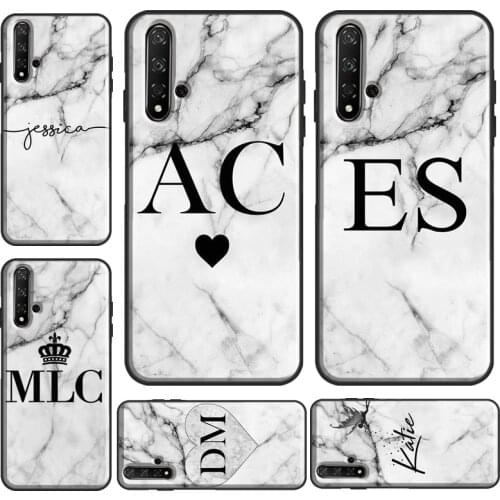 PERSONALISED GREY MARBLE INITIALS NAME Case For Huawei Nova 5T Y6 Y7 Y9 2019 Cover For Honor 10 Lite 8A 8X 9X 20 Pro 10i Coque