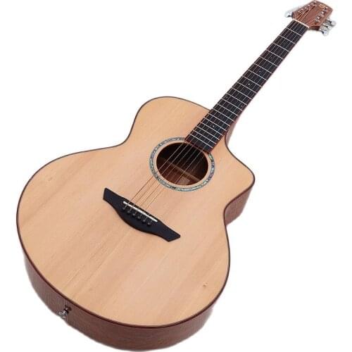 Full solid wood acoustic guitar 40 inch cutaway design high gloss 6 string folk guitar with Pearl shell sound hole