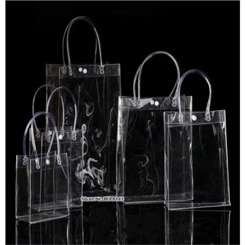 24x34x13cm Clear display Clothing bags Transparent gift plastic bag PVC bags handle cosmetic bag pack