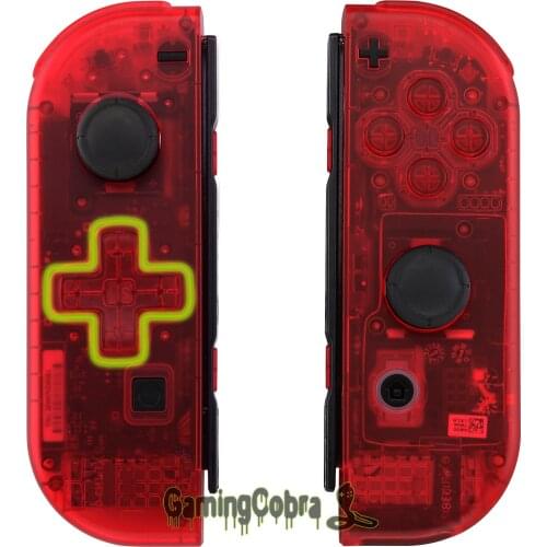 Transparent Clear Red Controller Housing (D-Pad Version) w/ Full Set Buttons DIY Replacement Shell for Nintendo Switch Joy-Con