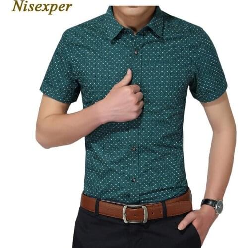 Mens Shirt New Fashion Cotton Men Social Shirt Mens Short Sleeve Shirts Man Polka Dot Casual Plus Size 5XL