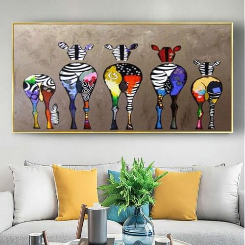 Hand Paint Original American Style Animal Pop Art Zebra Oil Painting On Canvas Funny Living Room Home Decor Wall Art Pictures