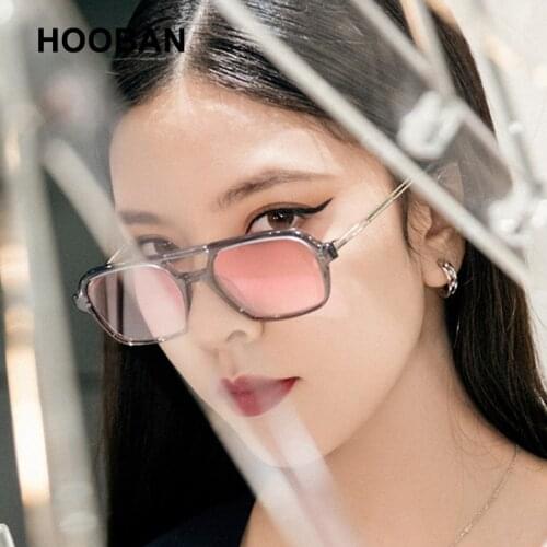 HOOBAN Brand Designer Square Sunglasses Men Women Fashion Oversize Sun Glasses For Male Cool Gradient Outdoor Eyewear UV400