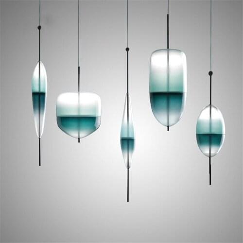 Post-modern gold/blue water drop glass pendant lights metal pendant lamp for living room bedroom restaurant home lighting decor