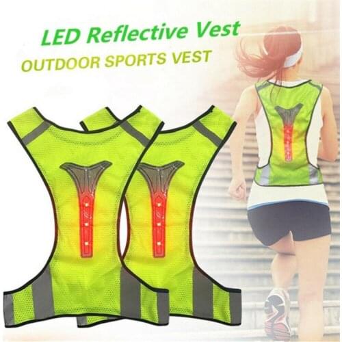 LED Reflective Vest Night Running Cycling Vest Outdoor Sports Luminous Vest Reflective Running Jacket Adjustable Safety Vest