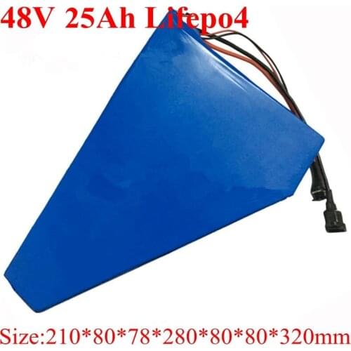 48V 25AH Triangle Lifepo4 Lithium Battery with BMS for Replacement 1000W 2000W Electric Bike Scooter Tricycle + 3A Charger