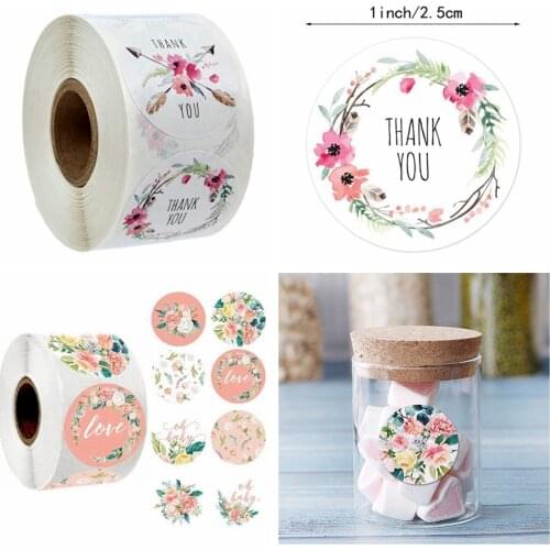 50-500pcs Thank You Sticker for Envelope Seal labels Round pink handmade sticker gift packing decoration Cute Stationery Sticker