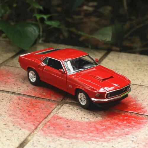 WELLY 1:24 1969 Ford Mustang Boss 429 Alloy Luxury Vehicle Diecast Pull Back Cars Model Toy Collection