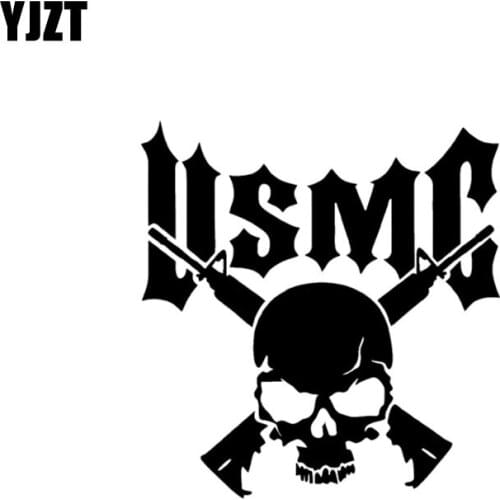 YJZT 13.6CM*14.2CM USMC Skull Vinyl Decal Car Sticker Black/Silver C3-0123