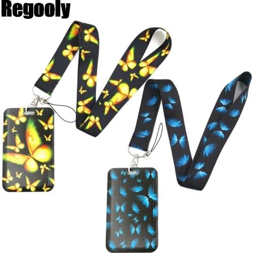 Yellow Monarch Butterfly Anime Lanyard Badge Holder ID Card Lanyards Mobile Phone Rope Key Lanyard Neck Straps Keychain Key Ring