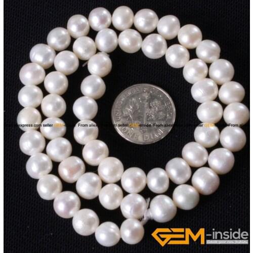 Pearl: 7-8mm Genuine Cultured Pearl Beads DIY Beads Loose Beads For Bracelet Or Necklace Making Strand 15" Wholesale