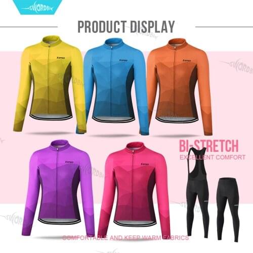Women Cycling Clothes Long Sleeve Jersey Set Thermal Fleece Cycling Clothing Ropa Ciclismo Invierno Mujer Team MTB Uniform
