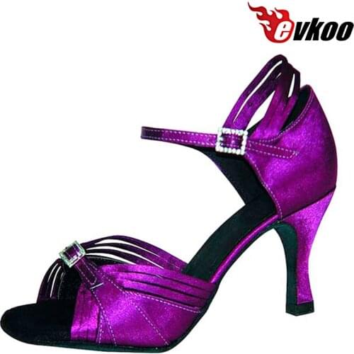 Evkoodance Brand Shoes Professional Size US 4-12 Dancing Satin Latin Purple 7cm Heel Height Dance Shoes For Women Evkoo-051