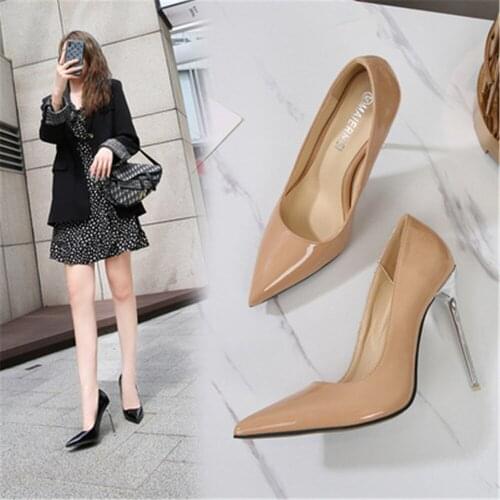 2021 New Woman High Heels Pumps 11 CM Tacones Pointed Toe Stilettos Femme Sexy Ladies Wedding Shoes Black White Nude Red Silver