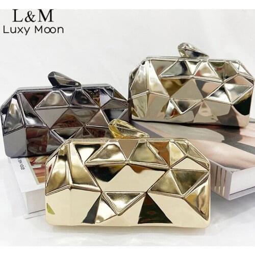 Womens Metal Evening Clutch Wedding Silver Gold Mini Purses And Handbag For Party Fashion Chain Shoulder Crossbody Bag X571H