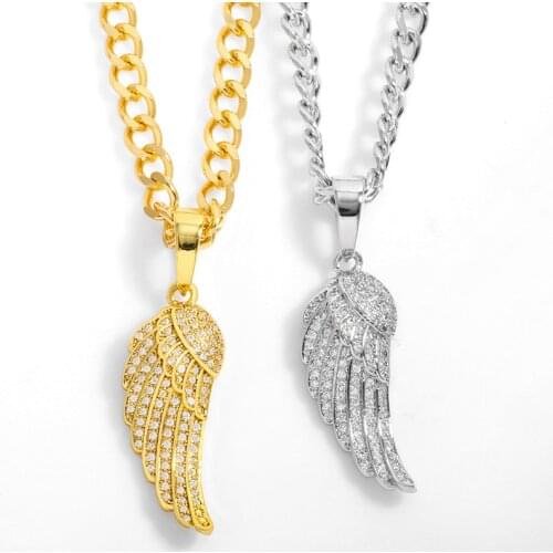 FLOLA Gold Chunky Thick Chain Fairy Wings Necklace For Women Punk CZ Pave Stone Pendant Necklace Wholesale Jewelry Gifts nkev33