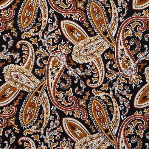 1 Yard Cotton Poplin Fabric for Sewing Patchwork, Dress, Cloth - Paisley Flower on Black Background (width=140cm)