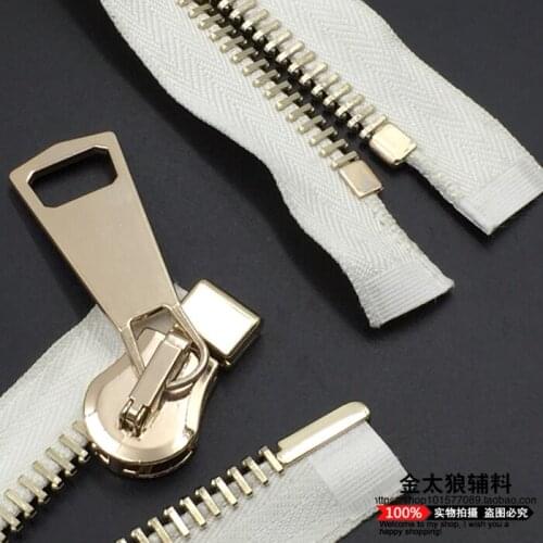 #15 brass zippers for sewing metal zipper coat jacket bags dress zipper 70cm 85cm 100cm white tape golden teeth