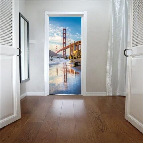2 sheets/pcs DIY Famous Building Door Sticker Mural Poster Chic American Golden Gate Bridge Bedroom Balcony Home Decoration