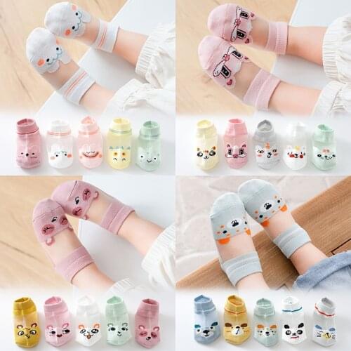 5 Pairs/Lot Summer Kids Socks Soft Cotton Cartoon Breathable Baby Sock Thin Mesh Newborn Toddler Children Socks 0-12 Yrs