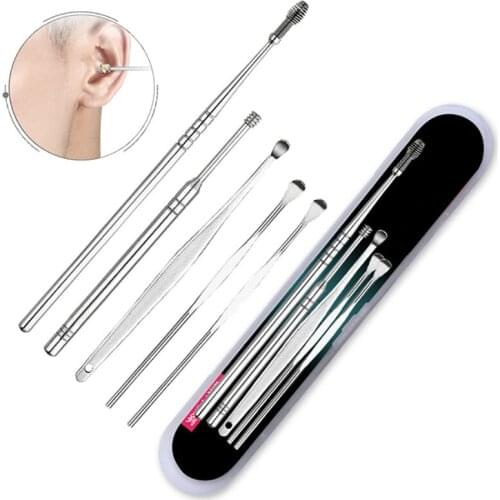 5PCS/set Stainless Steel Ear Wax Remover Spiral Ear Pick-eye Ears Earpick Spoon Ear Tapping Clean Tool