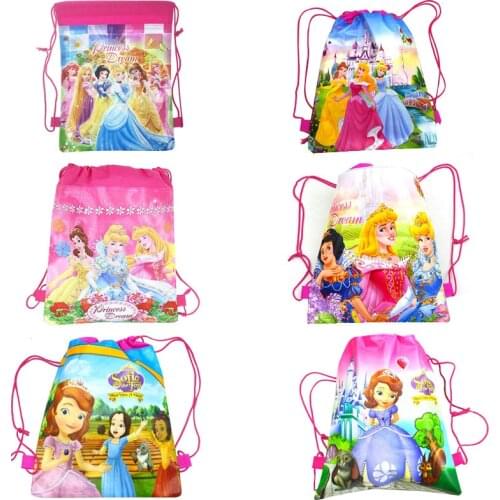 6pcs Sofia Six Princess Drawstring Bags Kid Girls Cartoon School Bag Children Printing School Backpacks for Birthday Party Gifts
