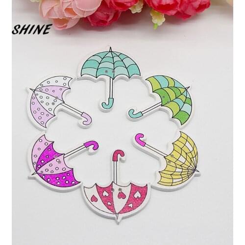 SHINE Wood Sewing Buttons Scrapbooking Umbrella Colorful Mixed Two Holes Cartoon 35 x 31mm 12 PCs Costura Botones bottoni botoes