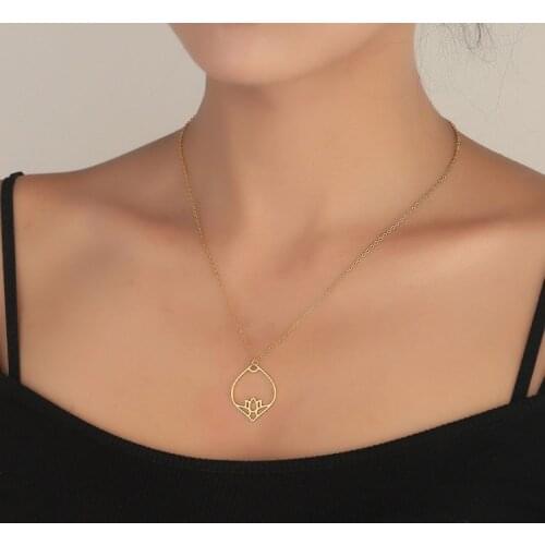 Elegant Waterdrop lotus Pendant Necklaces for Women Yaga KARMA Buddha Muslim Flower Jewelry India Bijoux Femme Homme Bijoux