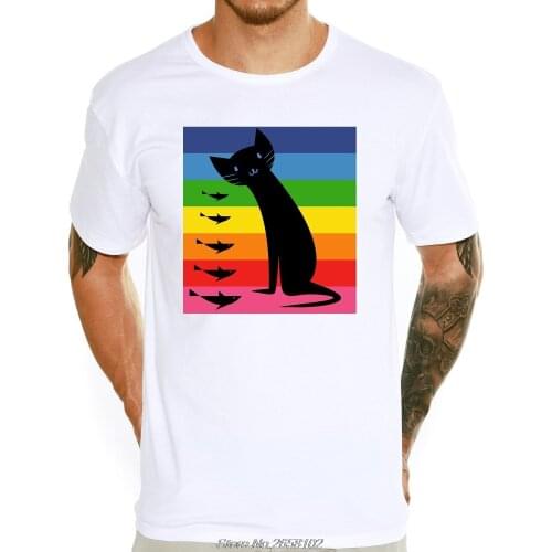 Mens New Funny Rainbow Cat Fishes Short Sleeve Elastic T-Shirt Summer Fashion Cool Tops Novelty Tee Harajuku Streetwear