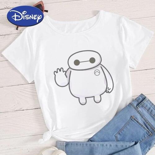 Disney Cute Design Womens T-shirts 2021 Summer Top Kawaii Baymax Printed Clothes Harajuku Trendy Big Hero 6 Ropa Tumblr Mujer