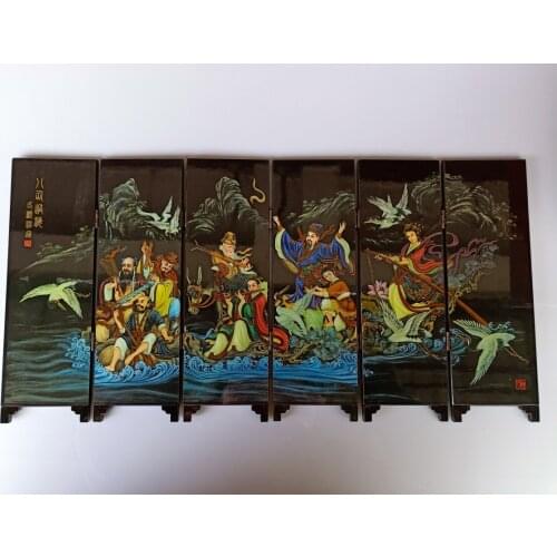China Collect Exquisite Lacquer PaIntIng Eight Celestial Being Cross Sea Small Folding Screens Handicraft Home Decoration