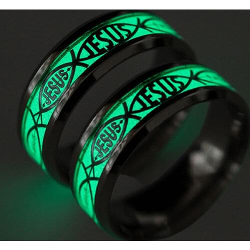Fashion Cool JESUS Letters Christian Jesus Luminous Mens Titanium Steel Ring Religious Jewelry Brings Lucky Gifts