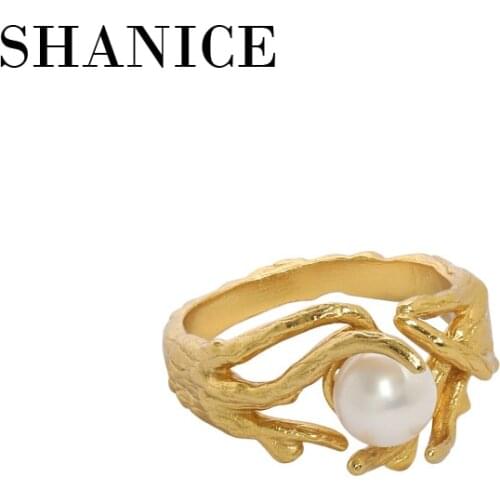 SHANICE Cool Punk S925 sterling silver open ring Design irregular surface micro-inlaid pearls Finger Adjustable Rings Jewelry