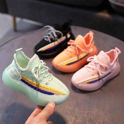 Baby Shoes Boys Striped Flying Woven Sneakers Breathable Shoes Kids Cotton-padded Girls Jelly Bottom Running Children Shoes
