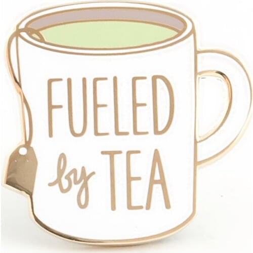 Minimalism Unique Fueled By Tea Hard Enamel Pin Cute Cartoons Teas Art Badge Backpack Pins Decor Mothers Day Jewelry Gift