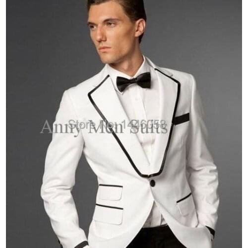 Mens Custom Suits White Blazer Tuxedo 2017 New Designer Wedding Dress Men Groomsmen Best Man Groom Suits (Jacket+Pants+Bow)
