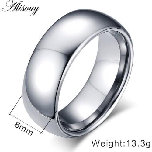 2019 New men Steel Color 8mm Titanium Steel Women Men engagement Ring No fade valentines day gift finger rings