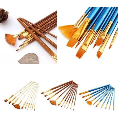 10Pcs Nylon Hair Paint Brushes Sets for Watercolor,Acrylic,Tempera Oil Painting